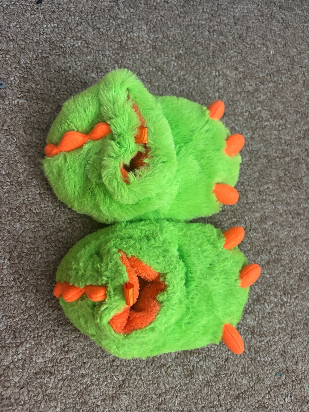 wonder nation Bright Green Fuzzy Kids Slippers with Orange Accent